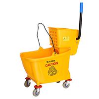 Alpine Industries Mop Bucket & Side Wringer Combo - Heavy Duty & Commercial Janitorial Cart w/Spring Wringer on Wheels for Home & Industrial Cleaning - Commercial Mop Bucket for Business, Yellow