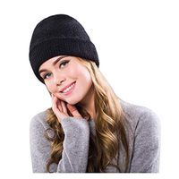 Theoylos Women's Winter Knit Hat Slouchy Warm Beanie Hats Chunky Baggy Faux Fur Ski Cap with Fleece Lined for Ladies Black