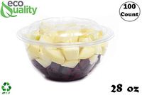 28oz Clear Disposable Salad Bowls with Lids (100 Pack) - Clear Plastic Disposable Salad Containers for Lunch To-Go, Salads, Fruits, Airtight, Leak Proof, Fresh, Meal Prep | Rose Bowl Container (28oz)