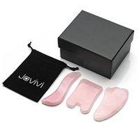 Jovivi 3pcs Gua Sha Scraping Massage Tools Kit- Natural Rose Quartz Guasha Board for SPA Acupuncture Therapy- Reduce Neck and Muscle Pain