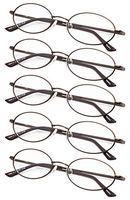 5-Pack Oval Reading Glasses with Titanium Memory Bridge and Spring Hinges Brown +4.0