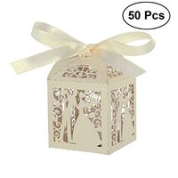 ROSENICE Wedding Sweets Boxes 50pcs Candy Gift Favour Box Couple Design Luxury Lase with Ribbon Table Decorations (Creamy-White)