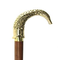 Treasure Gurus Solid Brass Fish w/Scales Handle Wood Shaft Cane Wooden Walking Stick