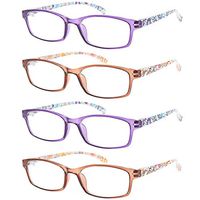 READING GLASSES 4 Pairs Stylish Quality Spring Hinge Readers Fashion Men and Women Glasses for Reading (2Brown 2Purple, 1.00)