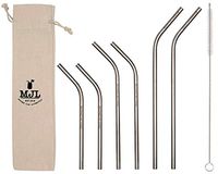 Combo Pack Thin Bent Stainless Steel Straws for Mason Jars (6 Pack + Cleaning Brush + Cloth Bag)