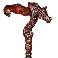 Wooden Walking Stick Cane Rhinoceros Head Ergonomic Palm Grip Handle Wood Carved for Men Women Old Elderly 36 inches Brown