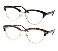 SOOLALA Womens Mens 2 Pairs Fashion Designer Semi-rimless Cat Eye Reading Glasses, 2.75x