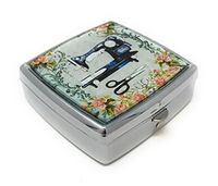 Value Arts Vintage Style Sewing Machine Pill Box, 2 Compartments, 2 Inches Square