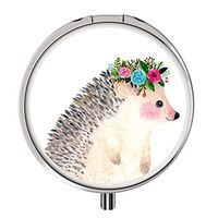 Pill Case - Compact 3 Compartment Medicine Organizer, Customized Round Pill Box for Pocket Traveling and Daily Needs - Hedgehog