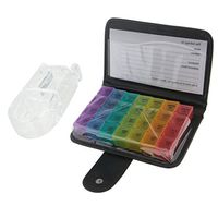 Portable Wallet Style 28 Compartments Week Pill Box Medicine Tablet Organizer Storage Case Container + Cutter Set Four Times A Day - Morn NOON EVE Bed