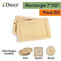 Dtocs Palm Leaf Plates 7x11 Inch Rectangle Pack 50 | Eco-friendly, Compostable, Natural, BPA free, Disposable Platter Plate Serving Tray With Bamboo Look For Weddings, Birthday Parties