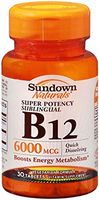 Sundown Naturals Super Potency Sublingual B-12 6000 mcg Tablets 30 Tablets (Pack of 4)