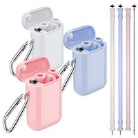 Comvin Reusable Straws, 3 Pack Silicone Collapsible Portable Travel Straw with Case and Cleaning Brush, BPA Free for Cold or Hot Drinks Like Lemonade, Sodas, or Coffee, Pink, Lavender, White