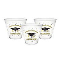 Party Essentials N92094 Hard Plastic Printed Tumbler/Party Cups, 20 Count, 9 oz, Graduation