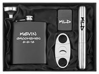Engraved 7oz Stainless Steel Flask Funnel Cigar Cutter Lighter Gift Set Custom Personalized