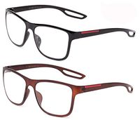 Newbee Fashion-"Playlist" Thin Slim Light Weight Round Design Modern Look Fashion Clear Lens Glasses with Red Stripe for Men & Women in 2 Packs