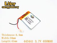 3.7V 650mAh 443441 Lithium Polymer Ion Rechargeable Battery Lithium Polymer Li-Po Battery for MP4 GPS MP3 Bluetooth Stereo DIY Gift