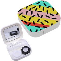Portable Contact Lens Case Box Travel Kit Mirror + Bottle + Tweezers Container Holder [ Trendy Retro Geometric Element ]