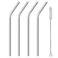 ALINK Stainless Steel Smoothie Straws, 9" X 8mm Set of 4 with Cleaning Brush - Bent