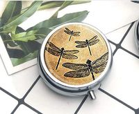 Dragonfly Keychain,Bugs Dragonflies Insect Art Compact 3 Compartment Medicine Case, Pill Box for Pocket or Purse Pill Box Decorative Pill Case with Gift Box