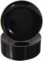 NERVURE 100 Piece Black with Gold Rim Plastic Plates- 10.25inch Gold Plastic Dinner Plates-Ideal for Weddings & Parties