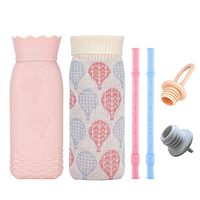 Microwave Heating Bottle Environmental Silicone Hot Water Bag with, Hot Water Bottle with Cover 2 Silicone Reusable Straws- Gift for Birthday, Christmas, Valentine's Day, Gift Exchange Party Pink