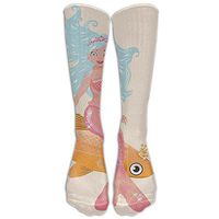 Smiling Little Mermaid Girl And Golden Fish Childhood Fantasy Crown Princess Knee High Graduated Compression Socks For Women And Men - Best Medical, Nursing, Travel Flight Socks - Running Fitness
