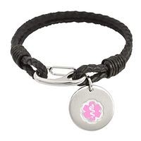Divoti Custom Engraved Paracord Medical ID for Women, Stainless Steel Medical Bracelet, Medical ID Bracelet w/Free Engraving – Black Leather Double Bolo-8.0"-Pink