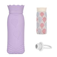 Silicone Hot Water Bag,Microwave Heating Bottle Environmental Silicone Transparent Hot Water Bag with Knit Cover,Hot & Cold Therapy-Gift for Girls Babys, Christmas, Gift Exchange Pary(Long,Purple)