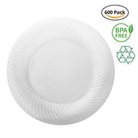 Party Joy ‘I Can’t Believe It’s Plastic’ 600-Piece Swirl Clear Plastic Plate Set | (600) Appetizer or Dessert Plates | Heavy Duty Premium Plastic Plates for Wedding, Parties, Camping & More (Clear)