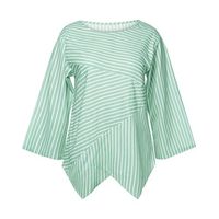 general3 Women Striped Shirt Fashion Print O-Neck Long Sleeve T-Shirt Irregular Hem Loose Casual Blouse Tops (Green, Small)