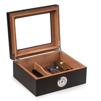 Bey-Berk C420"Espresso" Wood Cigar Humidor with Spanish Cedar Lining and Glass See-thru Lid One Size Brown