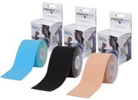 StrengthTape 3-Pack - Uncut Kinesiology Tape Rolls - Beige/Black/Light Blue