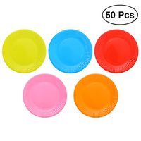 Toyvian 50pcs 7 Inch Classic Assorted Color Round All Occasion Disposable Paper Dinner Plates Birthday Party Supplies (10pcs Yellow+10pcs Red+10pcs Orange+10pcs Pink+10pcs Sky Blue)