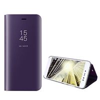 Amocase Smart Clear View Case with 2 in 1 Stylus for iPhone 11 Pro 5.8" 2019,Ultra Slim Electroplate Plating Stand Mirror Full Body Shockproof PC + Magnetic PU Leather Flip Case - Purple