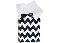 8-1/4 x 4-3/4 x 10-1/2" Black Chevron Stripe Paper Shopping Bags (250 Bags) - NO Tissue Paper
