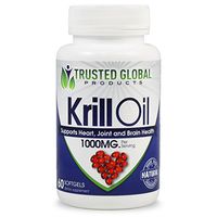 Krill Oil 100% Pure Cold Pressed Antarctic Krill Oil by Trusted Global Products - 1000 mg per Serving - Omega 3, EPA, DHA & Astaxanthin - Optimal Brain Health, Memory, Focus, Joint & Cardiovascular