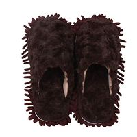 Frjjthchy Multi Surface Mop Slippers Shoes Microfiber Cleaning Dusting Floor Dust Dirt Hair Cleaning Tool (Women 8.5-9/Men 11-11.5, Brown)