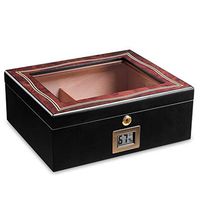 ZLSANVD Desk Black Cigar Humidor with Digital Hygrometer and Humidifier,Made of Spanish Cedar Wood，European Safety Lock Design，Feel Comfortable