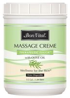 Bon Vital' Therapeutic Touch Massage Crème, Professional Massage Therapy Cream with Olive Oil to Repair Dry Skin & Soothe Sore Muscles, Full Body Moisturizer for Youthful Looking Skin, 1/2 Gal