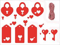 HERRA 160PCS Valentine's Day Gift Tags Kraft Paper Gift Tags Hang Tags Labels with Cotton Twine -8 Designs Key Love Shape for Valentine's Day Wedding Greetings
