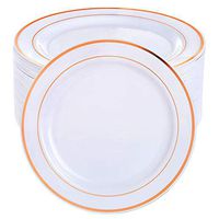 WDF 60pcs Disposable Plastic Plates-10.25inch Dinner Plates- Rose Gold Trim Real China Design - Premium Heavy Duty Plastic Plates for Wedding/Parties