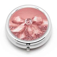 Illians Pill Organizer Rose Gold Ribbon and Bling Glitter & Jewel Custom Round Silver Pill Box Pocket Medicine Tablet Holder for Parent Patient