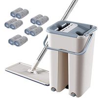 Mop Bucket Set, Magic Self-cleaning Hand Free Flat Mops Set, Touchless Squeeze Dry Microfiber Flat Mop Bucket Set, Windows Floor Clean Tools