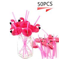 Flamingo Straws Charmed Rainbow Stripe Paper Straw For Party,Seaside,Birthday 50Pcs