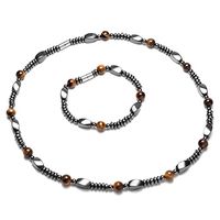 Top Plaza Men's Womens Healing Tiger Eye Stones Hematite Magnetic Beads Unadjustable Clasp Therapy Bracelet Necklace Set for Pain Anxiety Relief, 1