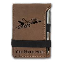 Mini Notepad, Fighter Jet 2, Personalized Engraving Included (Dark Brown)