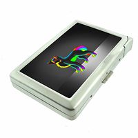 Rainbow Wolf Em3 Hip Silver Cigarette Case With Built In Lighter 4.75" X 2.75" Id Holder Metal Wallet RFID Protection