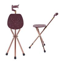 OMLTER Bow-Shaped Handle Leisure Cane Stool Portable Aluminum Alloy with Cane Height Adjustable for Elderly