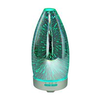 Essential Oil Diffusers, 120ml 3D Portable Glass Mist Humidifier With 7 Colors LED Light For Home Office Yoga Bedroom Living Room Etc (Color : Clear)
